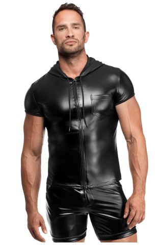 Мъжка риза с къс ръкав и качулка от Еко кожа на Noir Handmade